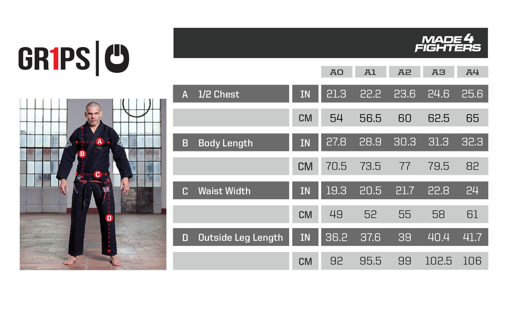 GR1PS Sizing Chart Fight Times Martial Arts New Zealand